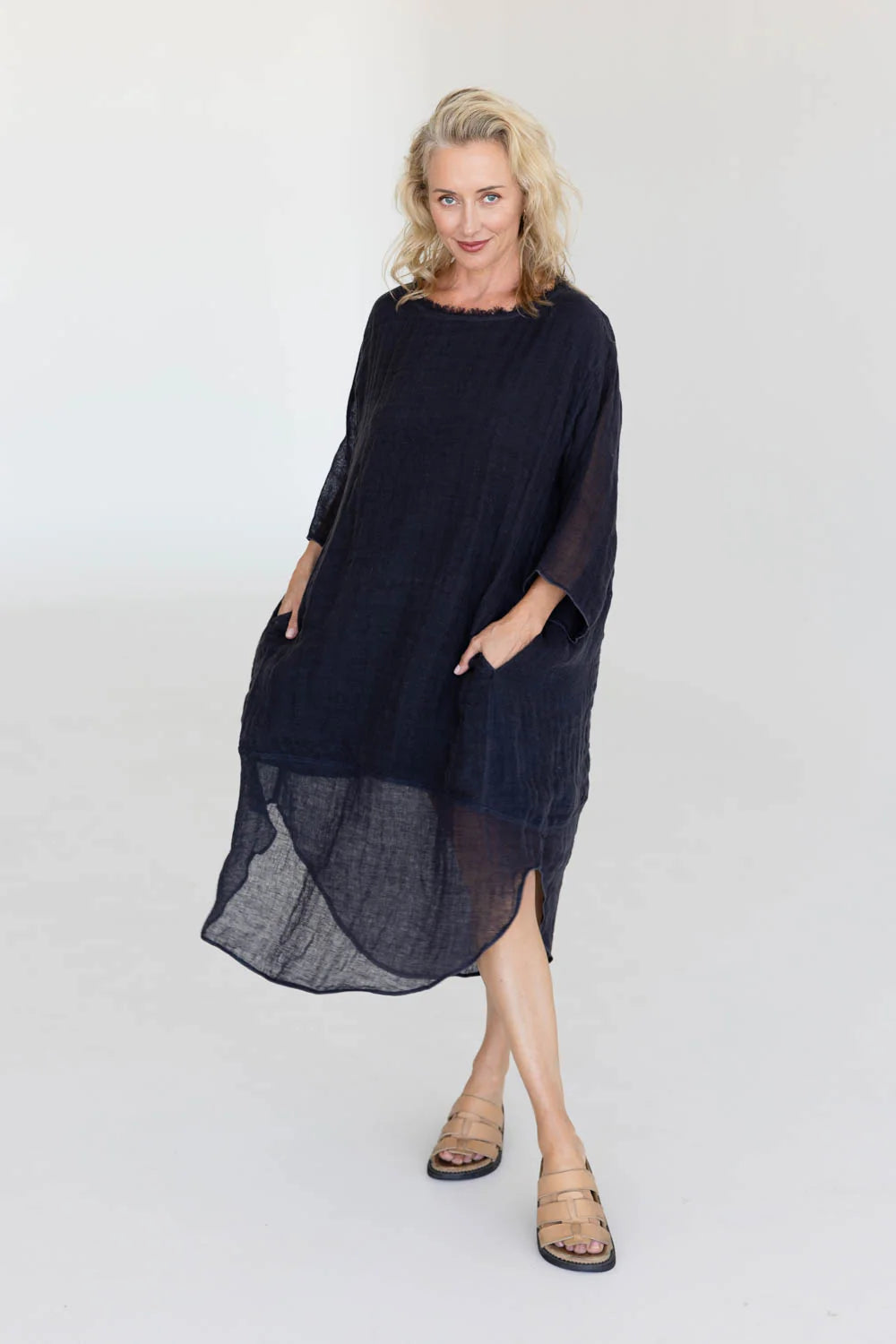 Luxe Malle Linen Dress - Midnight Blue