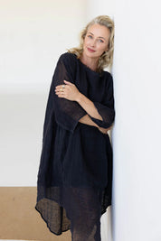 Luxe Malle Linen Dress - Midnight Blue
