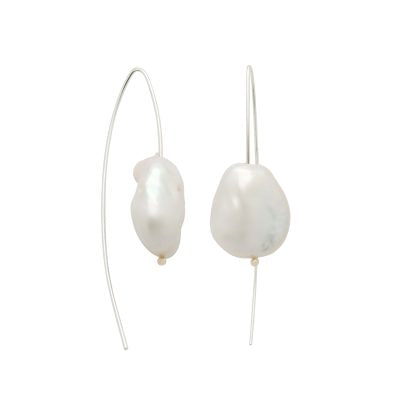 Baroque Pearl Open Earrings - Silver
