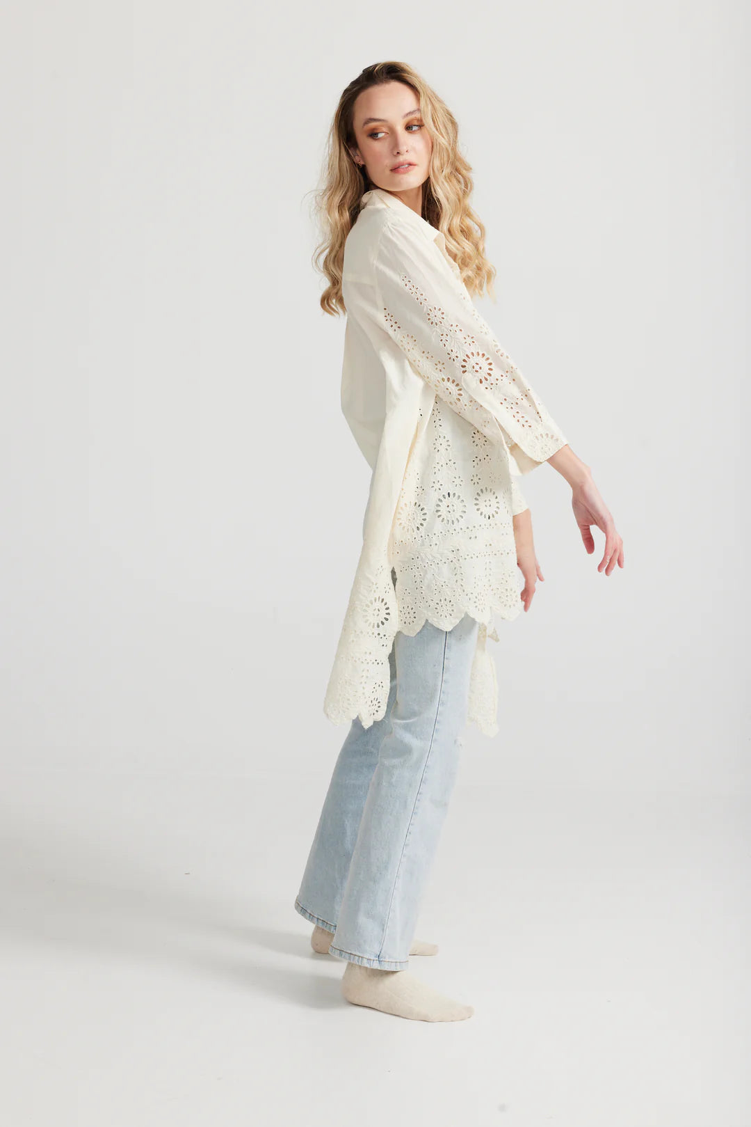 Gwendolyn Long Lace Shirt - Cream