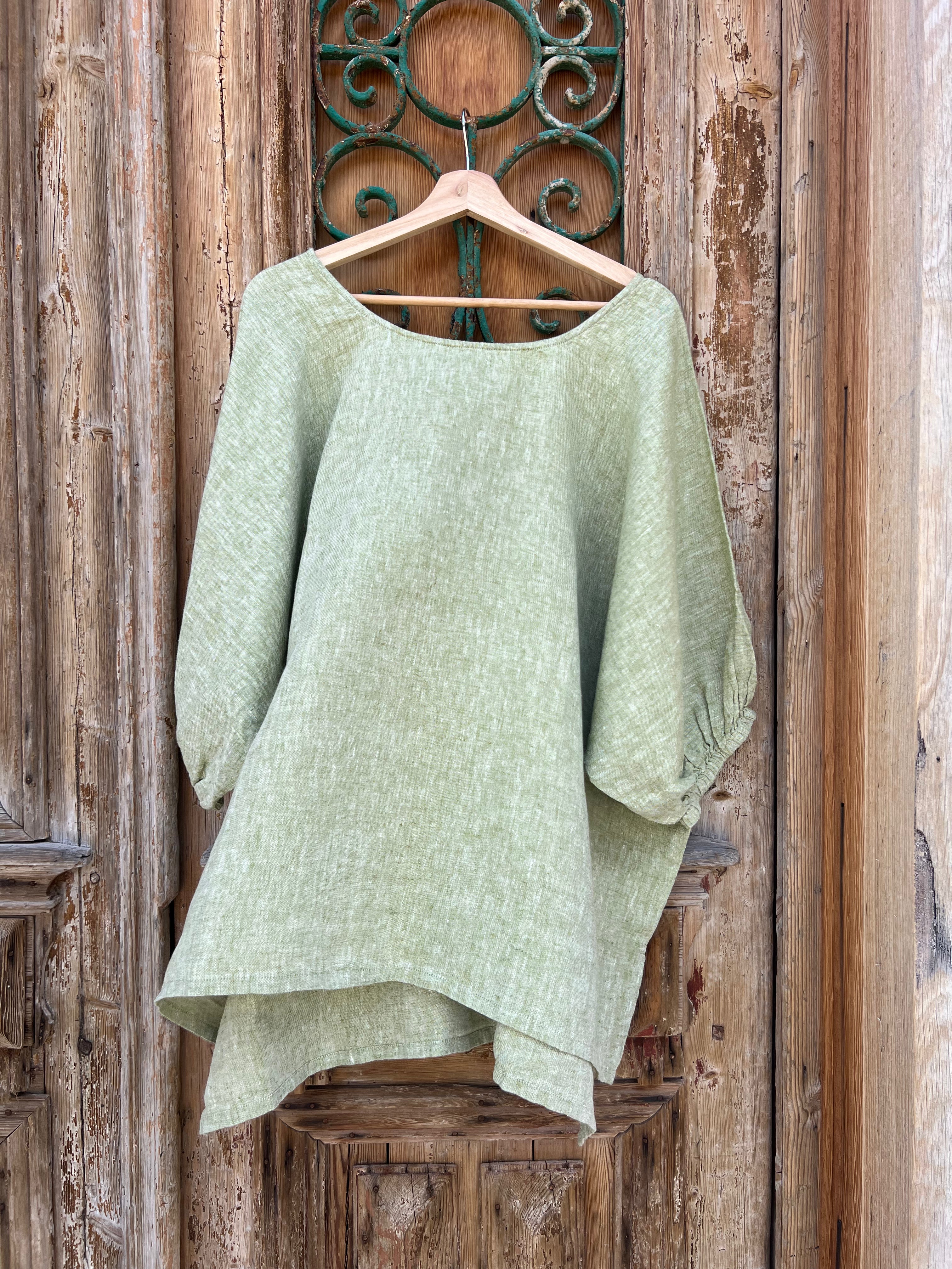 Olbia Top - Chambray Green Linen