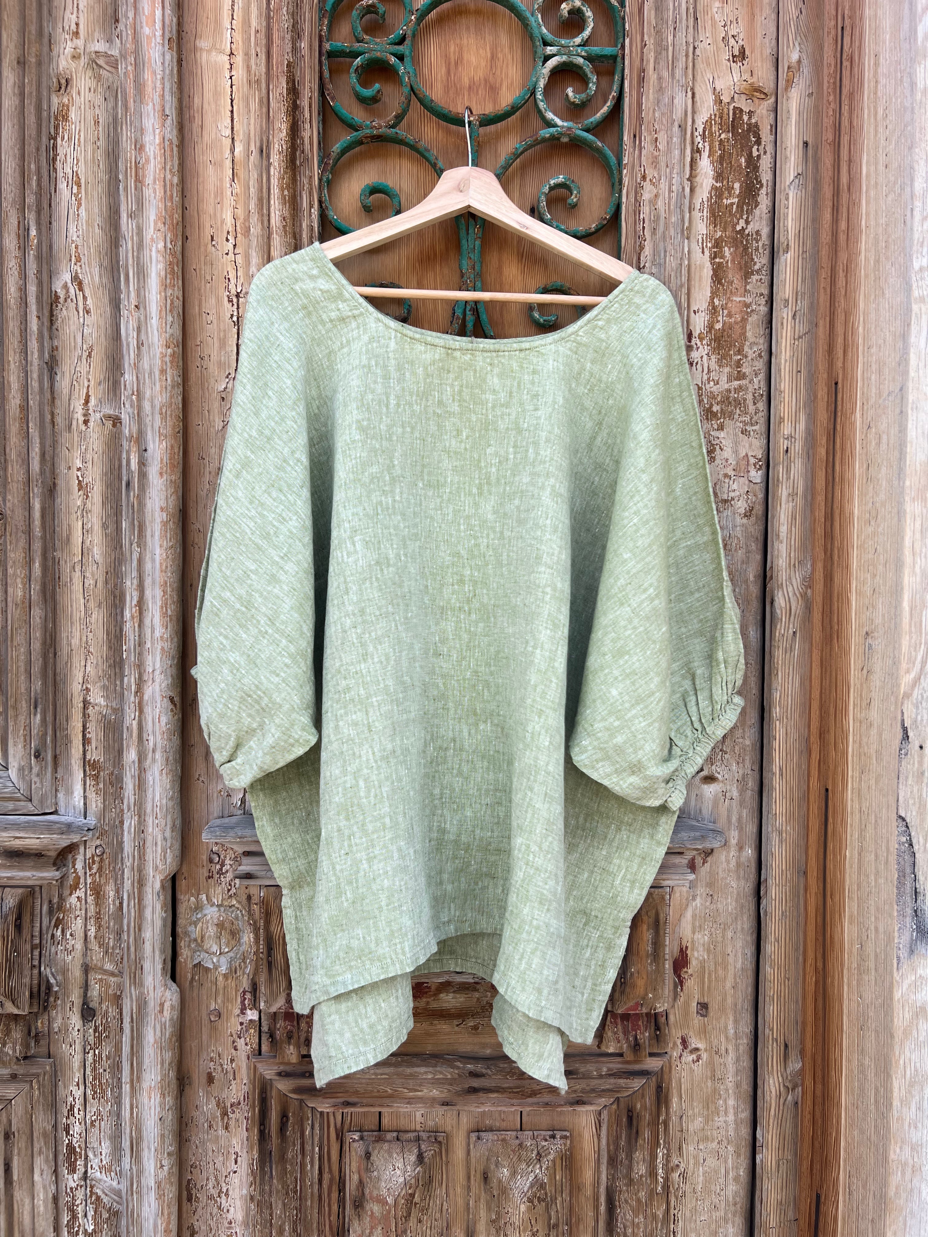 Olbia Top - Chambray Green Linen