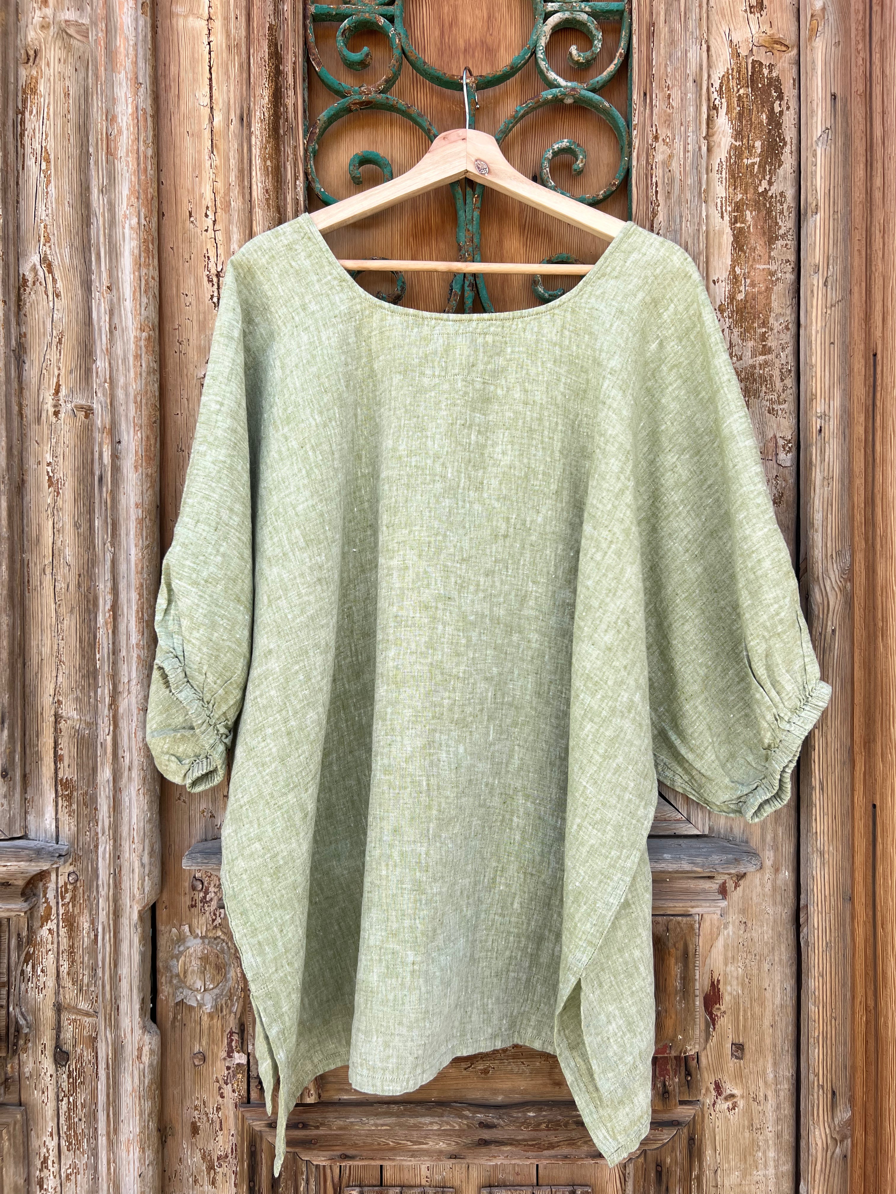 Olbia Top - Chambray Green Linen
