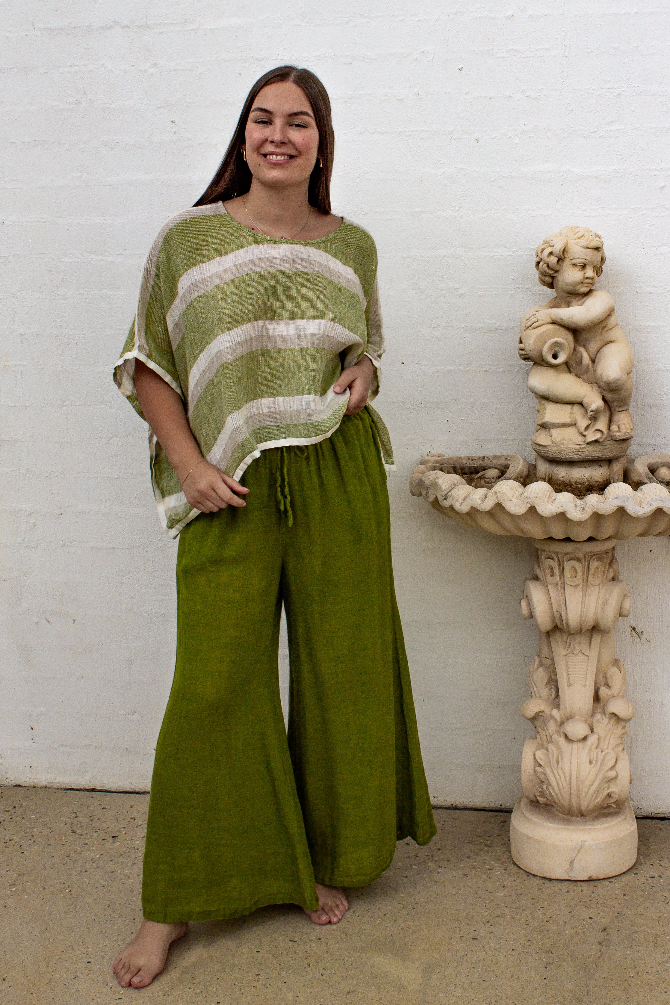 Anela Top - Green Natural White Mesh