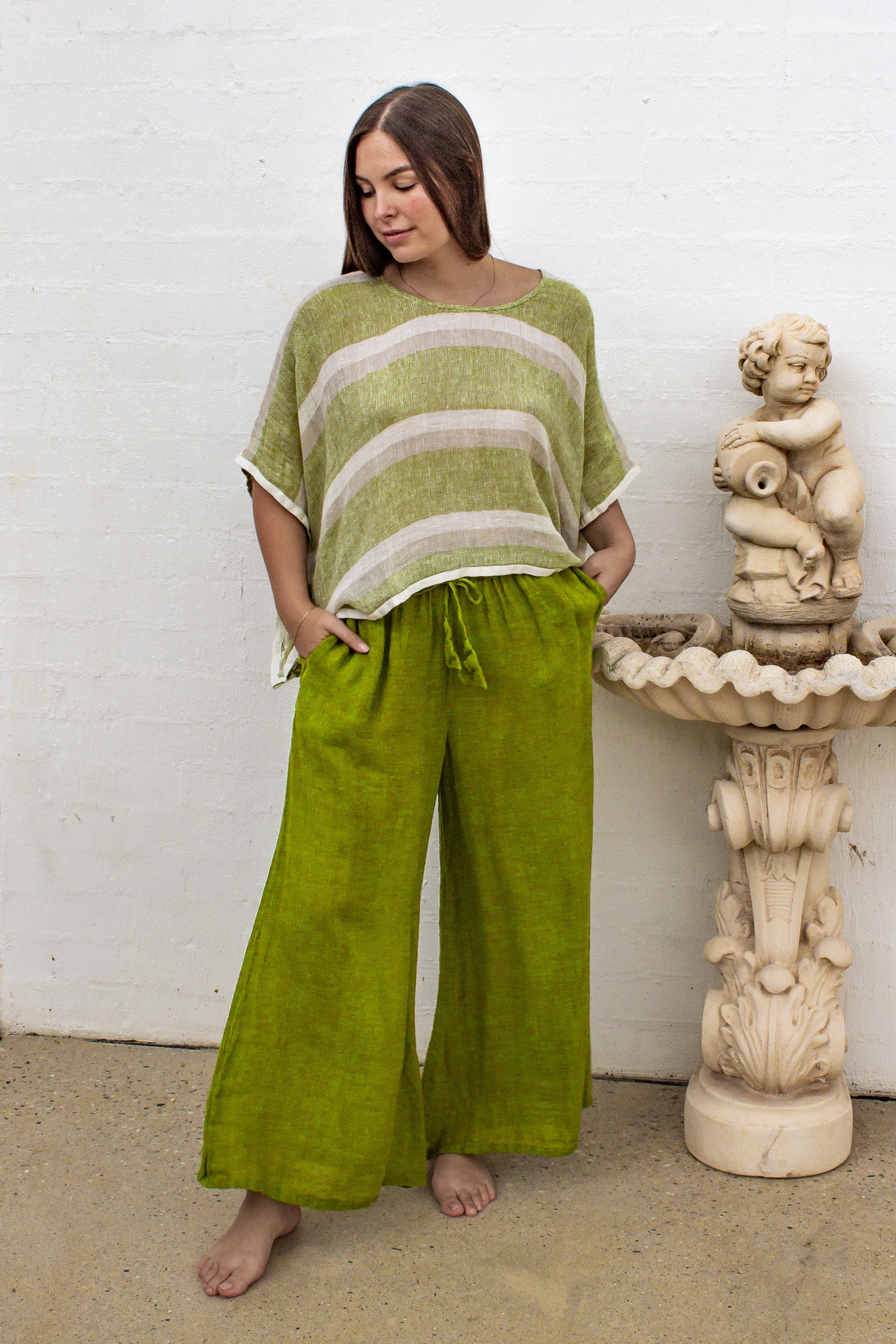 Anela Top - Green Natural White Mesh