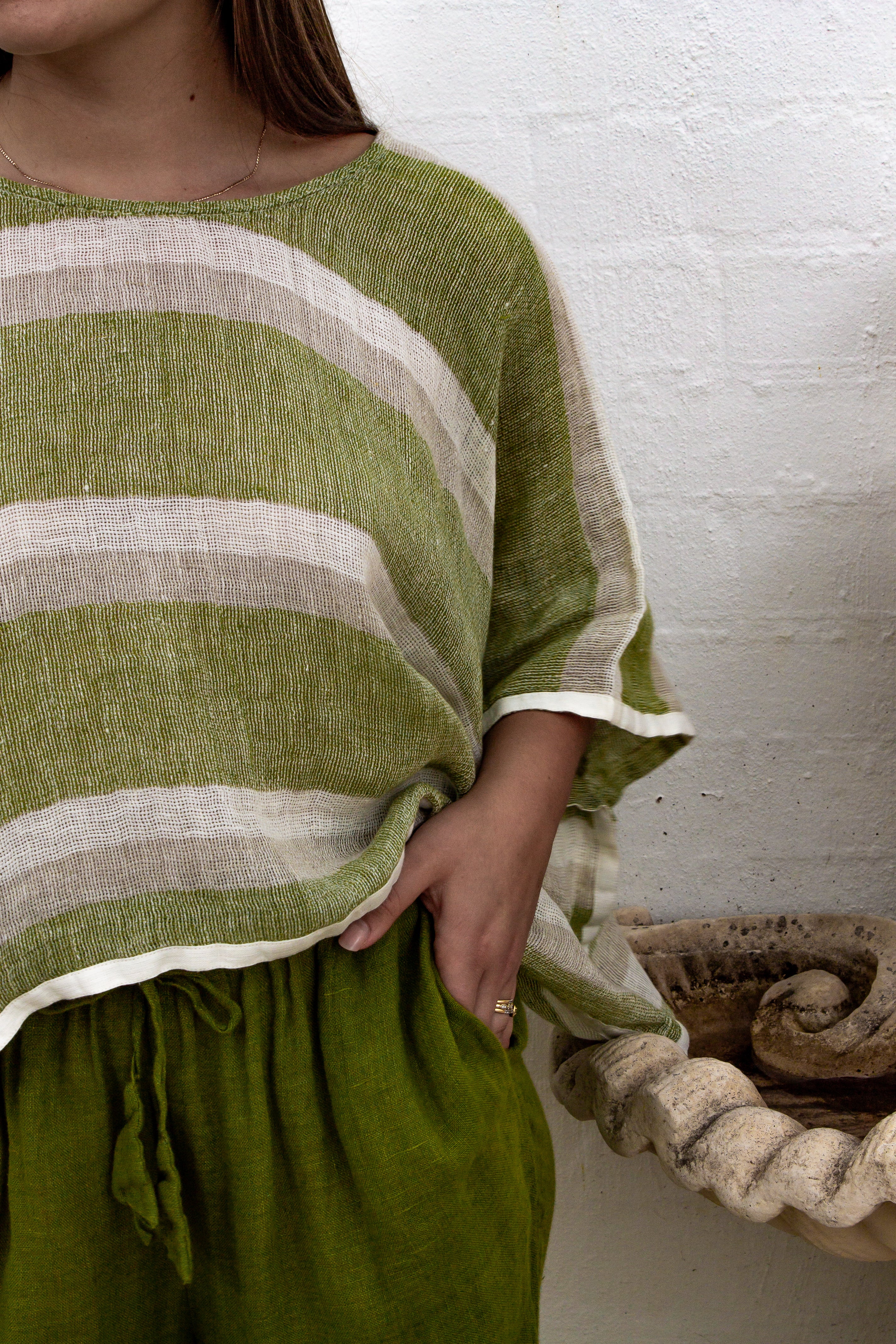 Anela Top - Green Natural White Mesh