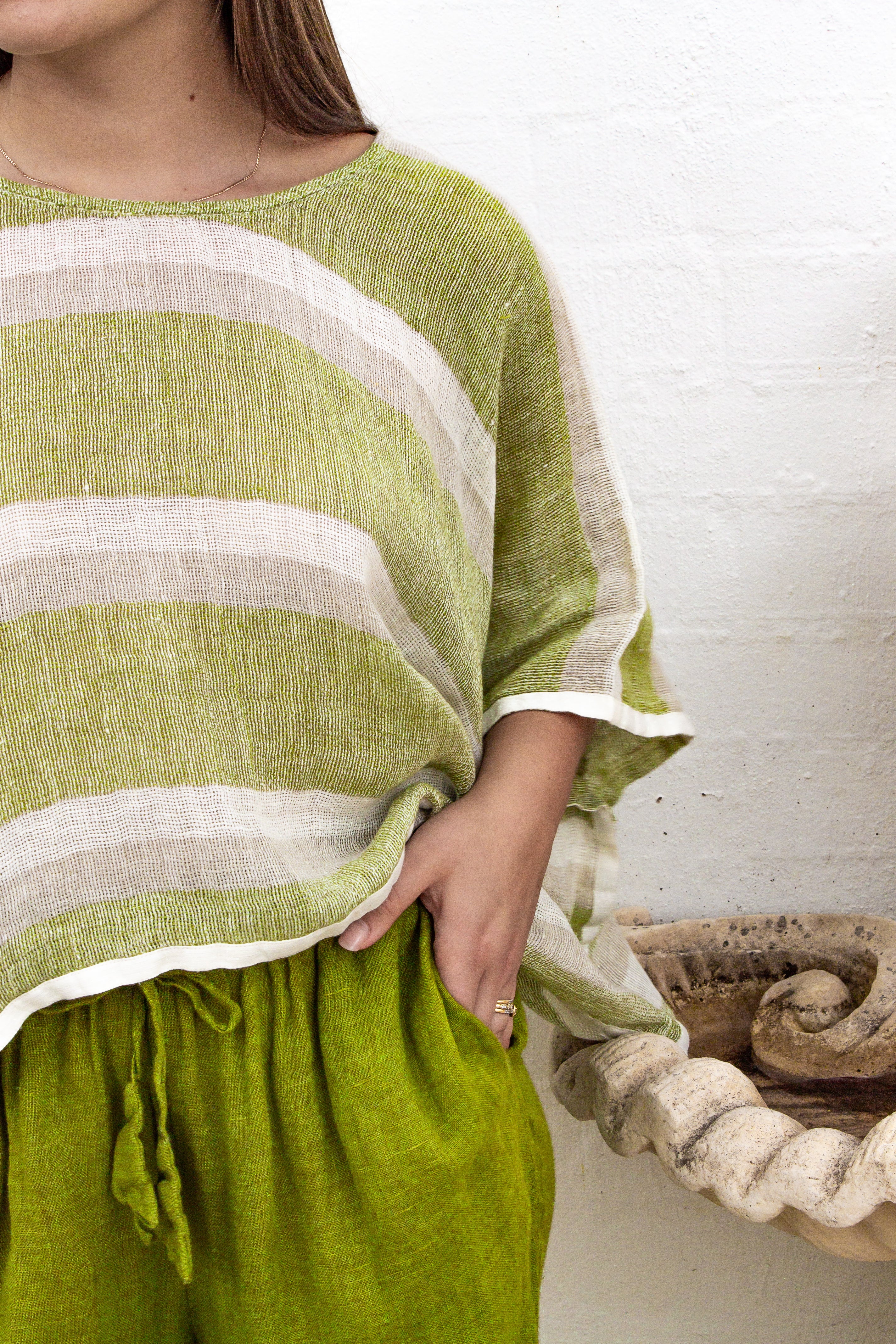 Anela Top - Green Natural White Mesh
