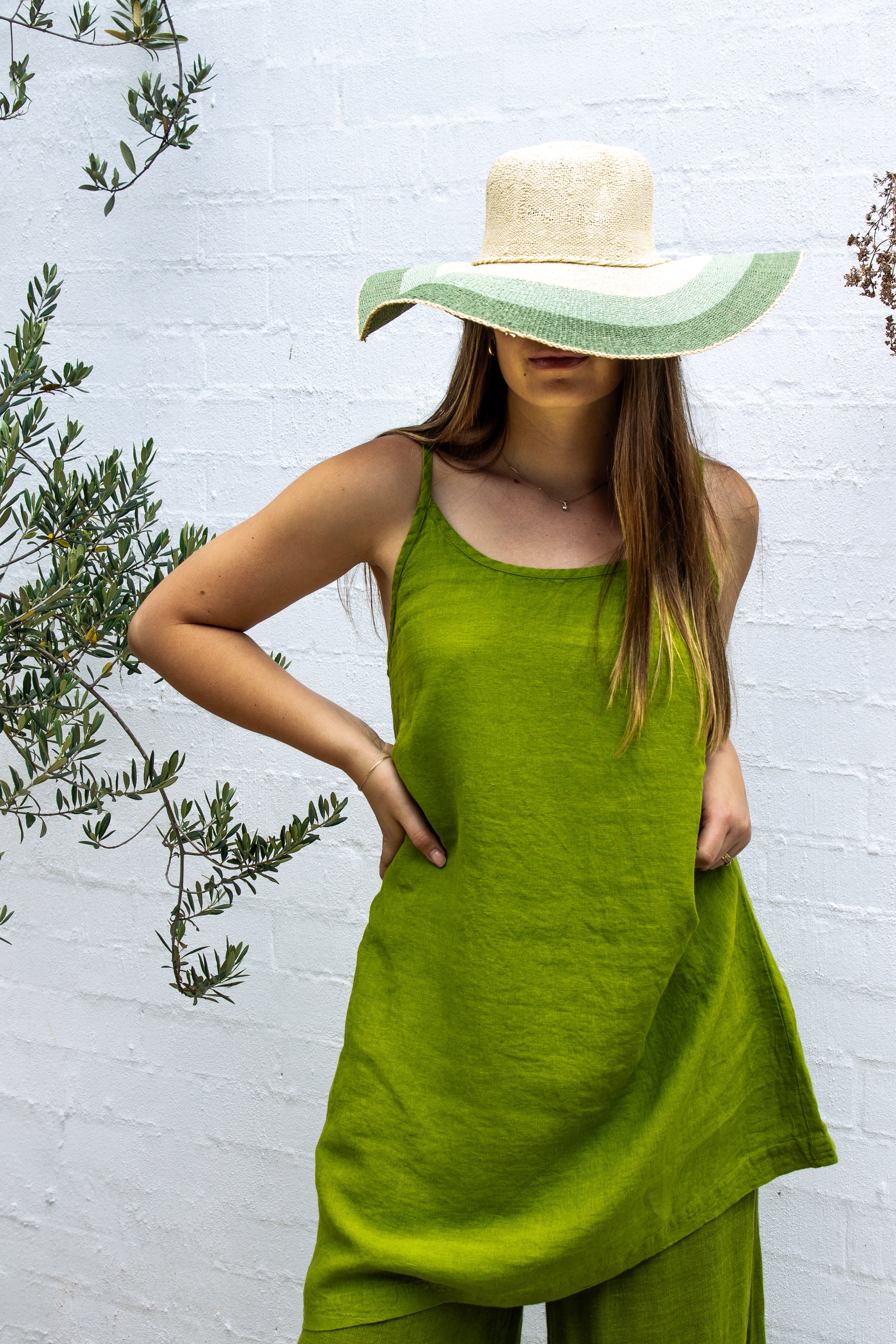 Posada Slip Dress - Moss Green Linen