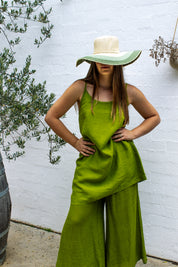 Posada Slip Dress - Moss Green Linen