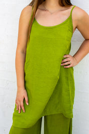 Posada Slip Dress - Moss Green Linen