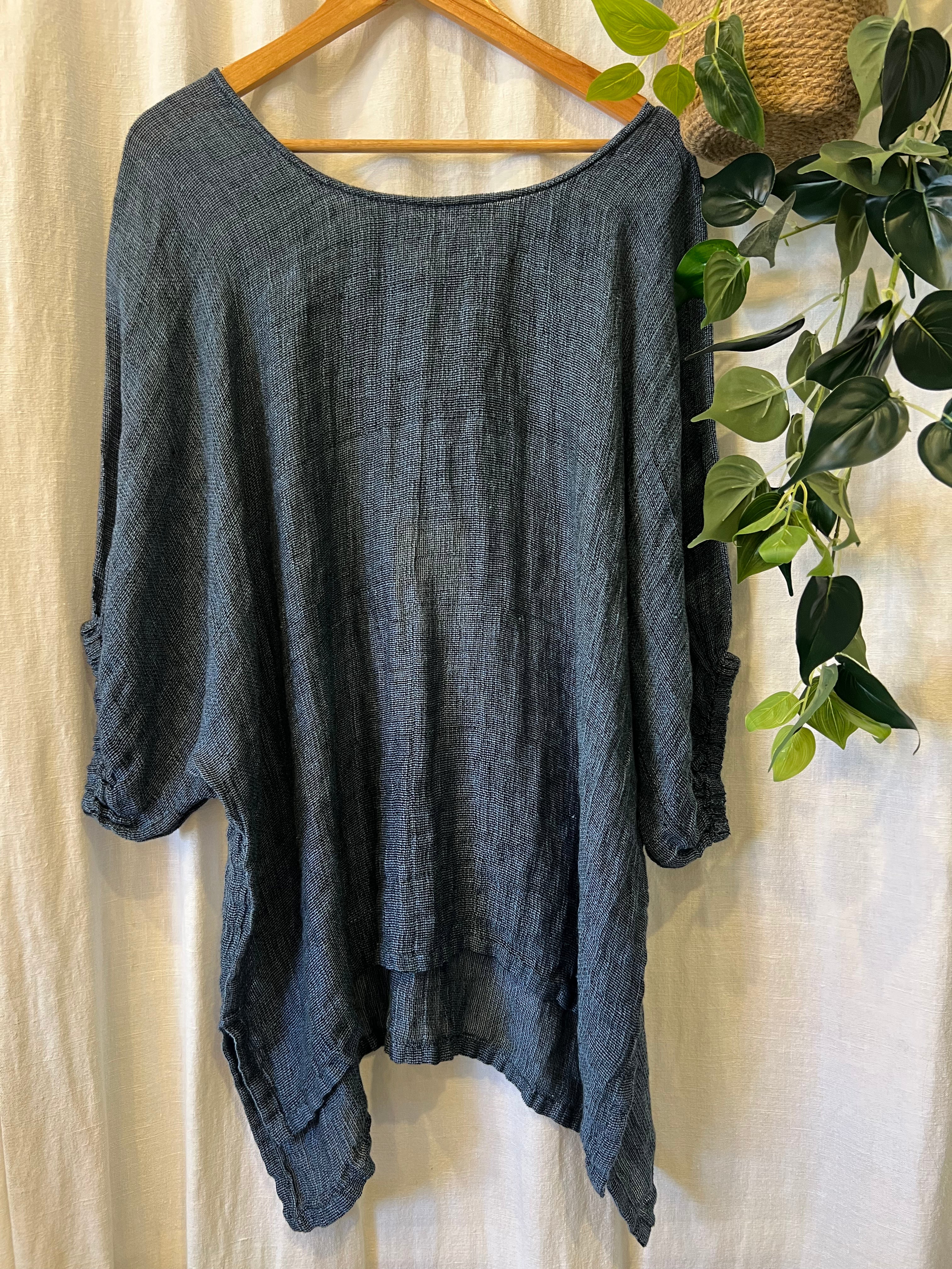 Olbia Top - Black + Azure Woven Mesh