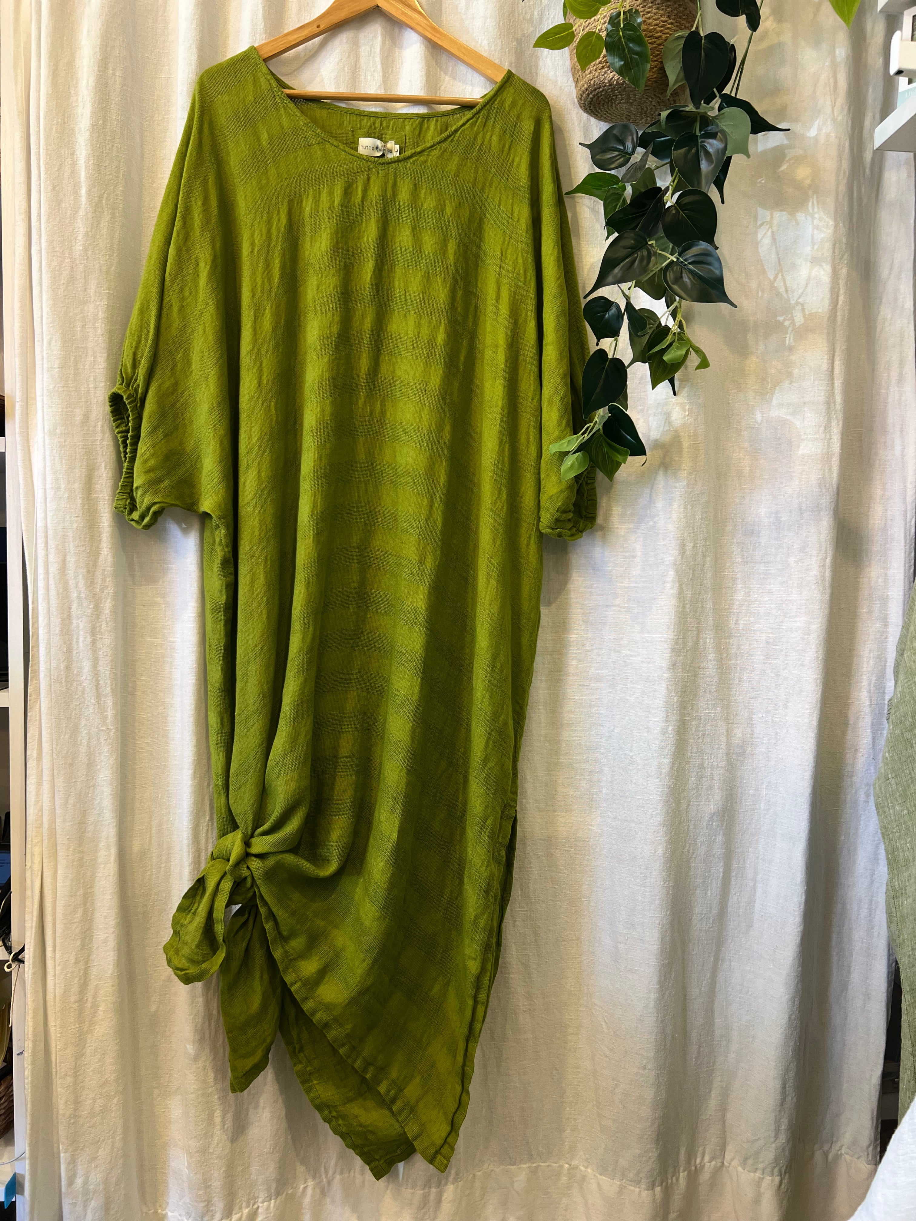 Sassari Linen Dress - Moss Green Combo
