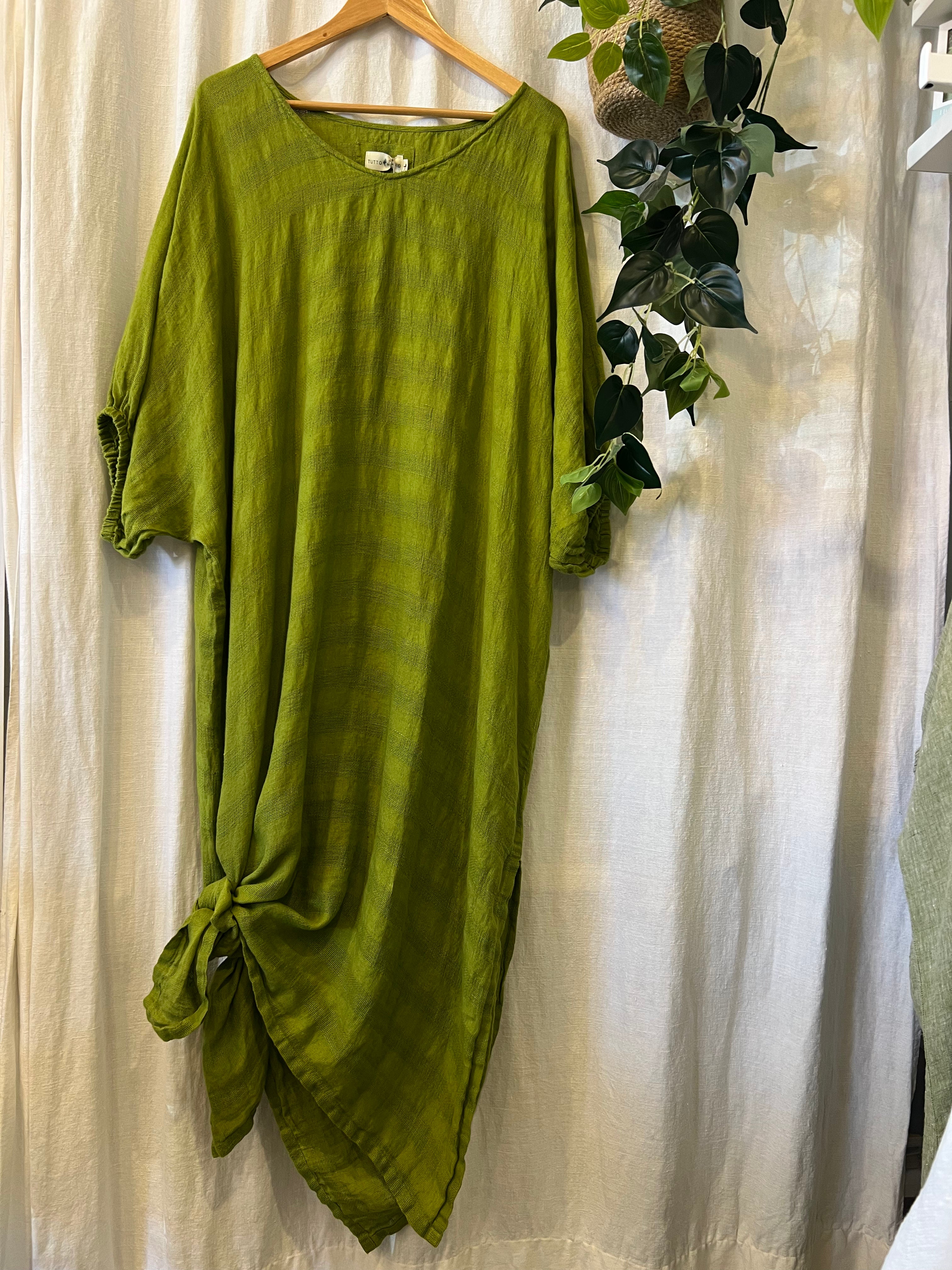 Sassari Linen Dress - Moss Green Combo
