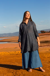 Portobello Shirt/Dress - Black + Azure Mesh