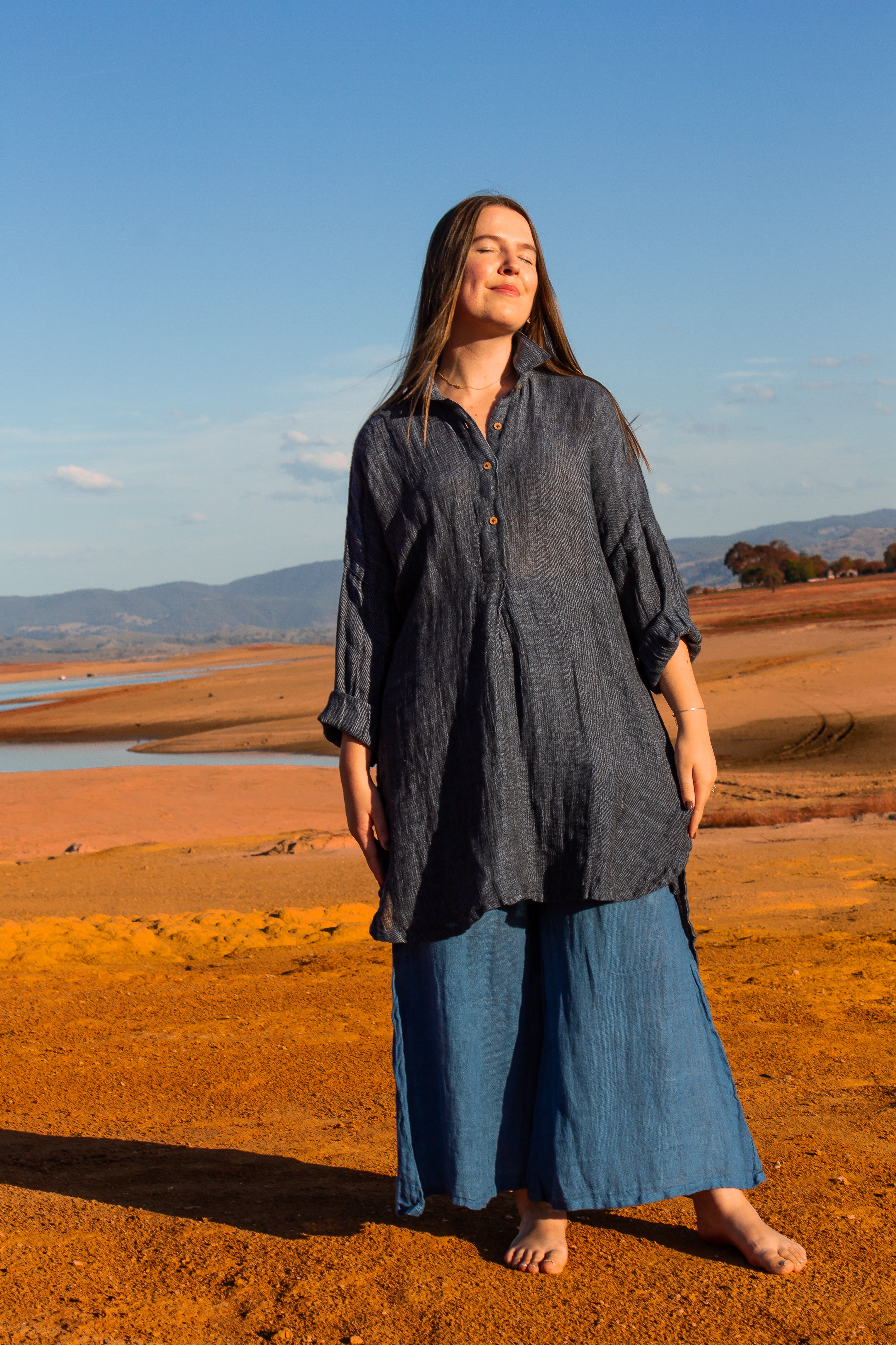 Portobello Shirt/Dress - Black + Azure Mesh