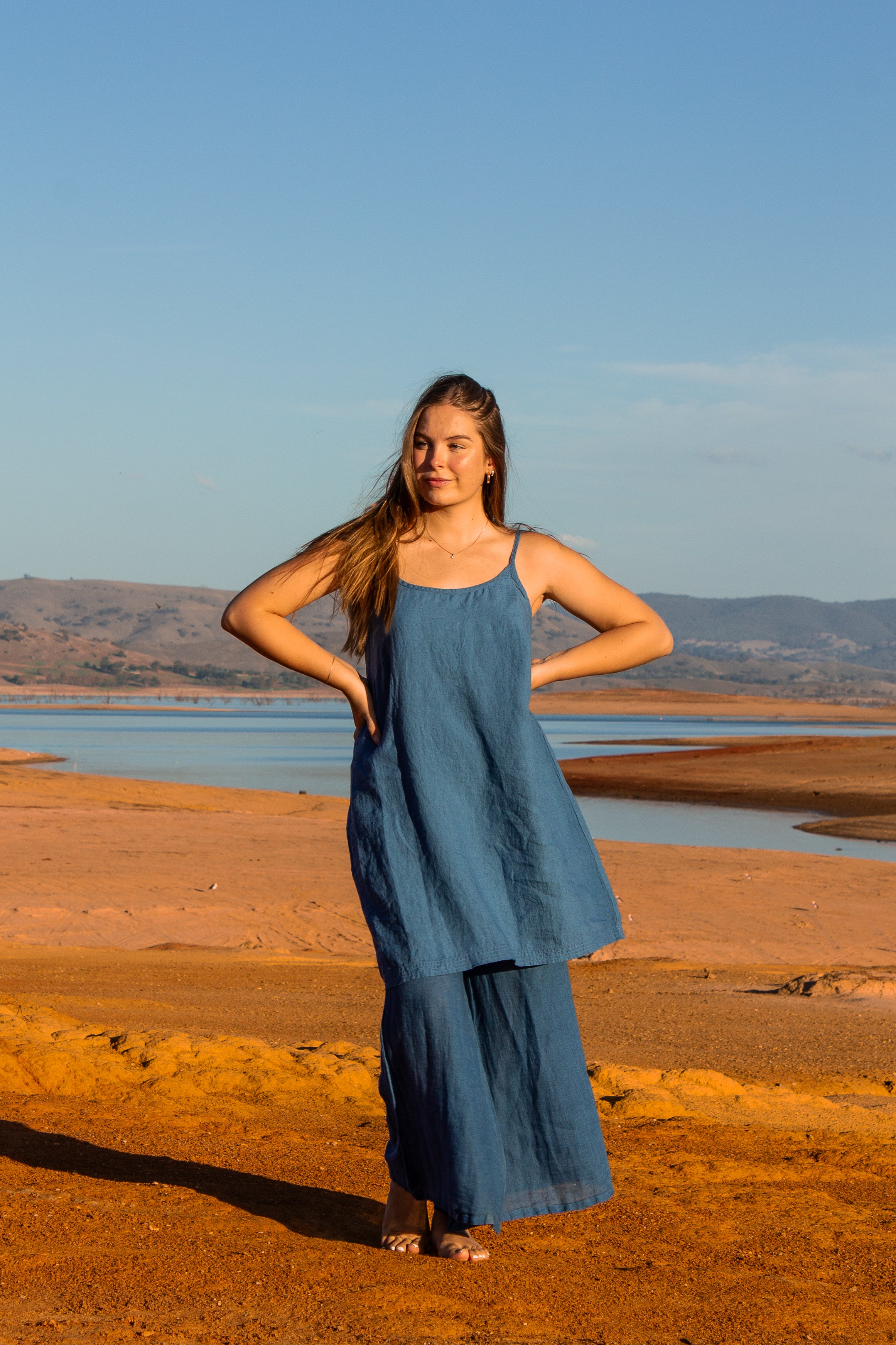 Posada Slip Dress - Azure Linen