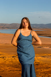 Posada Slip Dress - Azure Linen