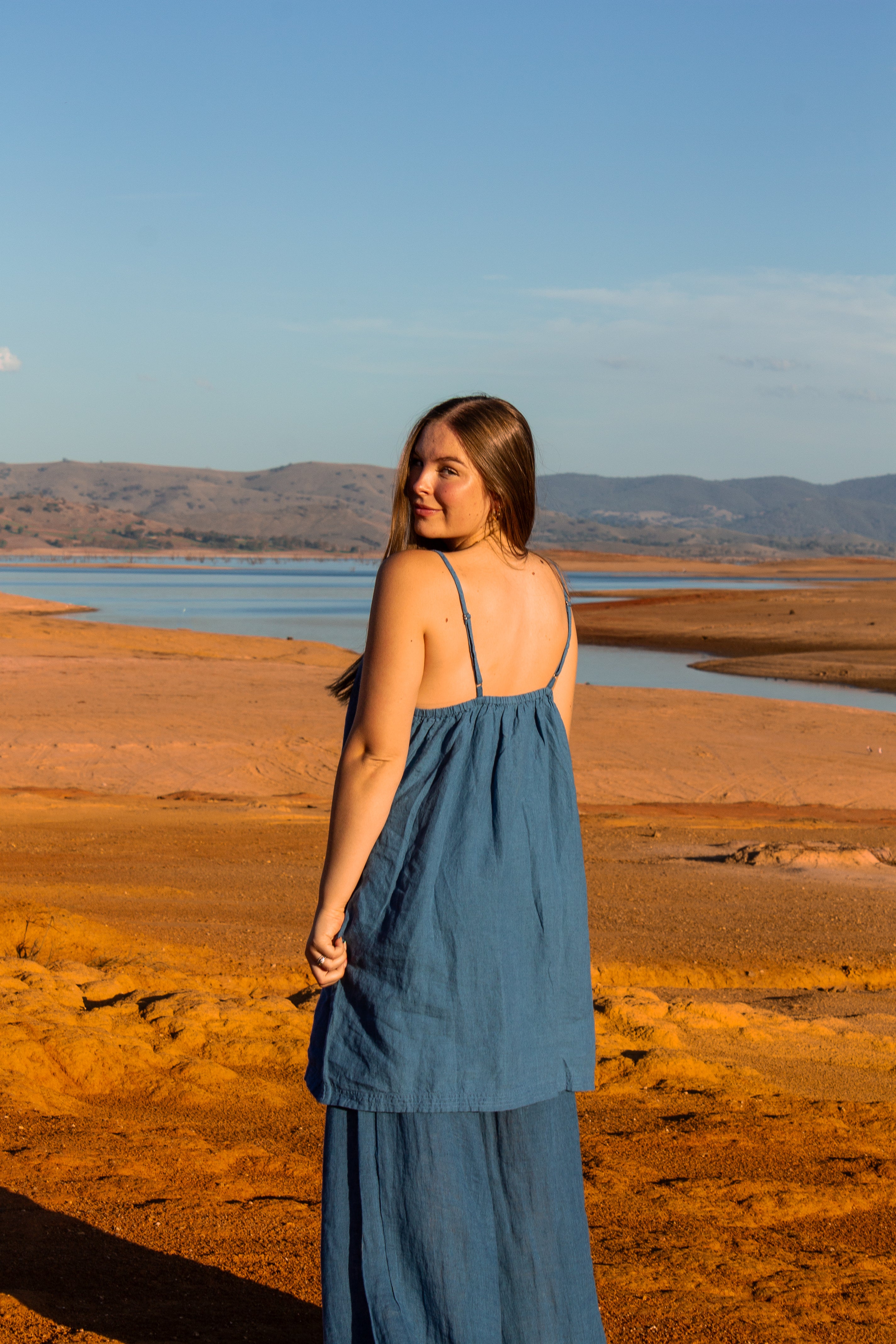 Posada Slip Dress - Azure Linen