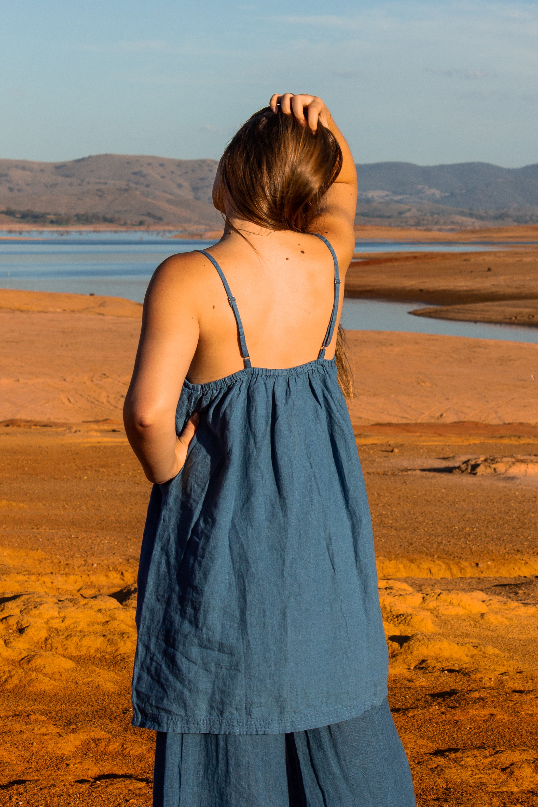 Posada Slip Dress - Azure Linen