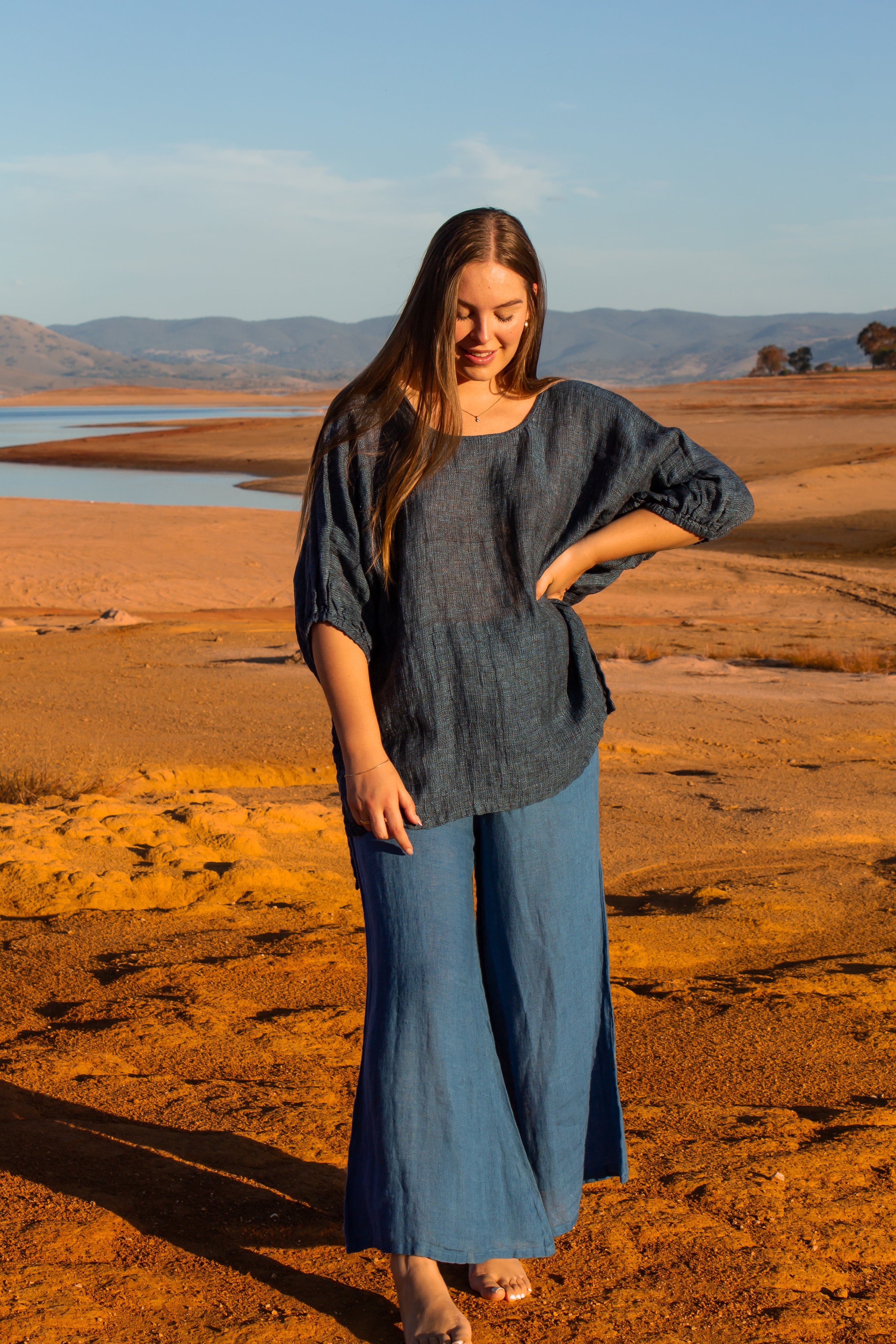 Olbia Top - Black + Azure Woven Mesh
