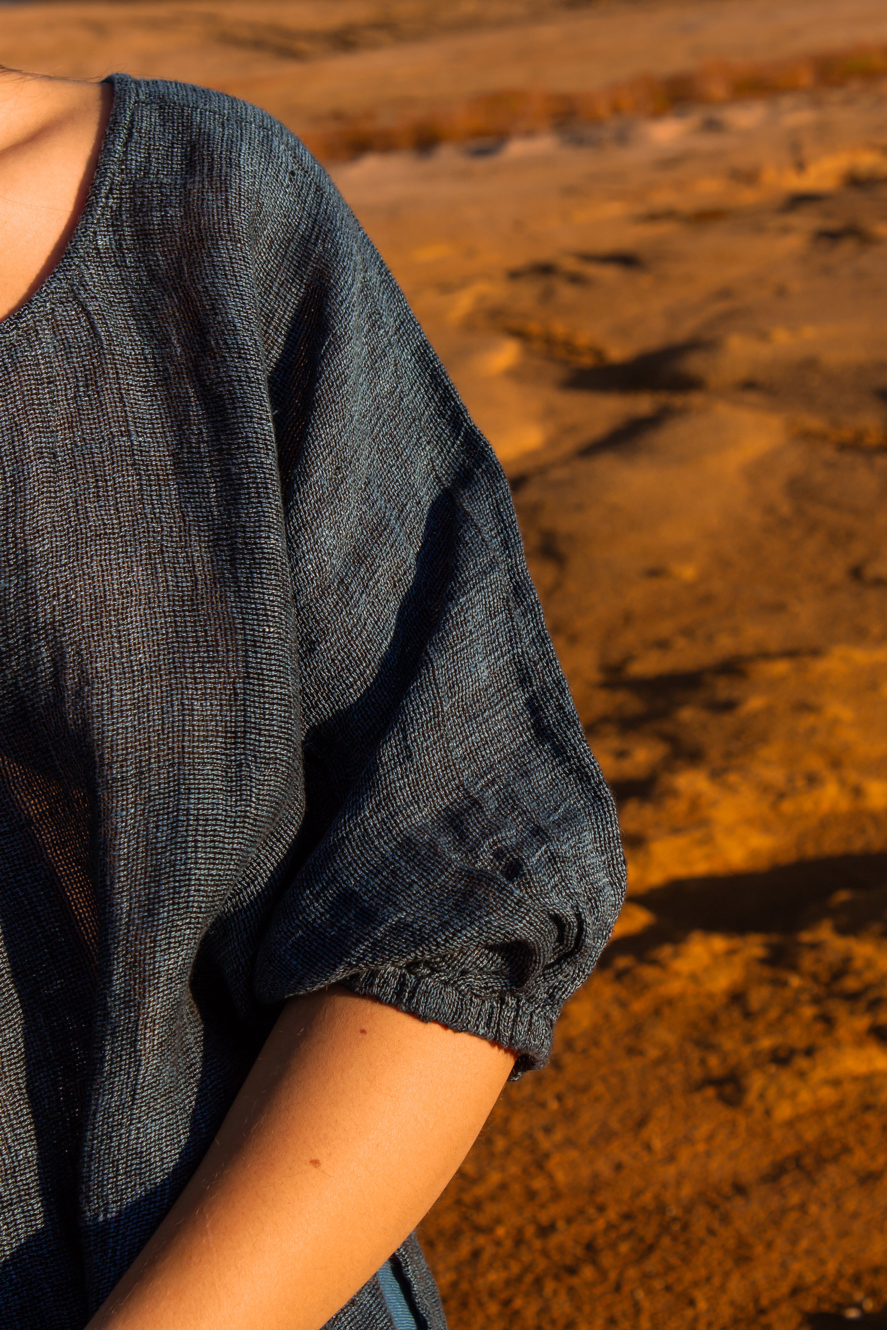 Olbia Top - Black + Azure Woven Mesh
