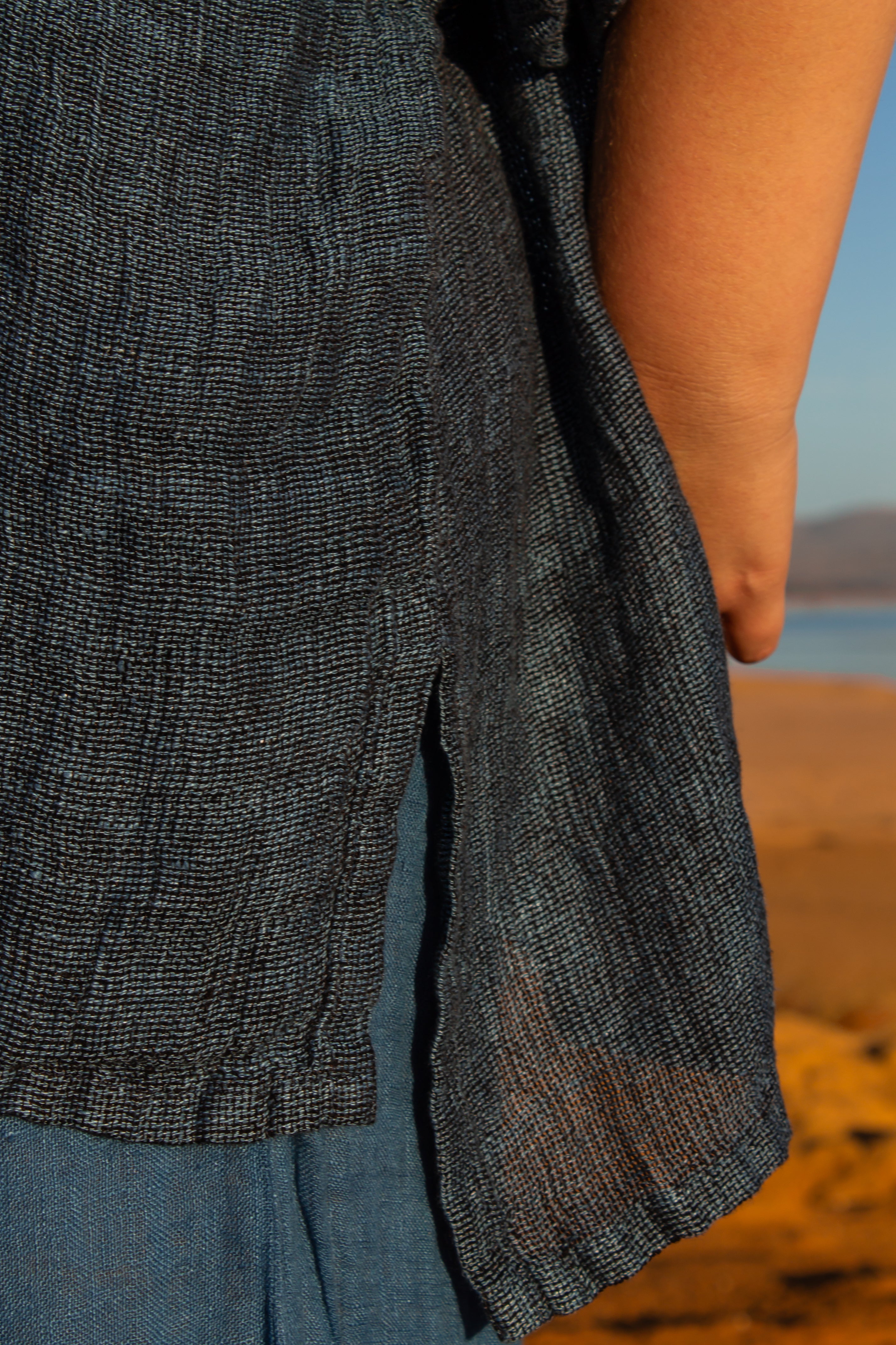 Olbia Top - Black + Azure Woven Mesh