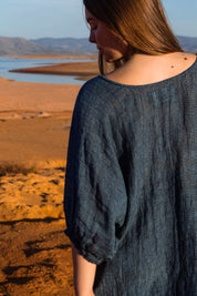 Olbia Top - Black + Azure Woven Mesh