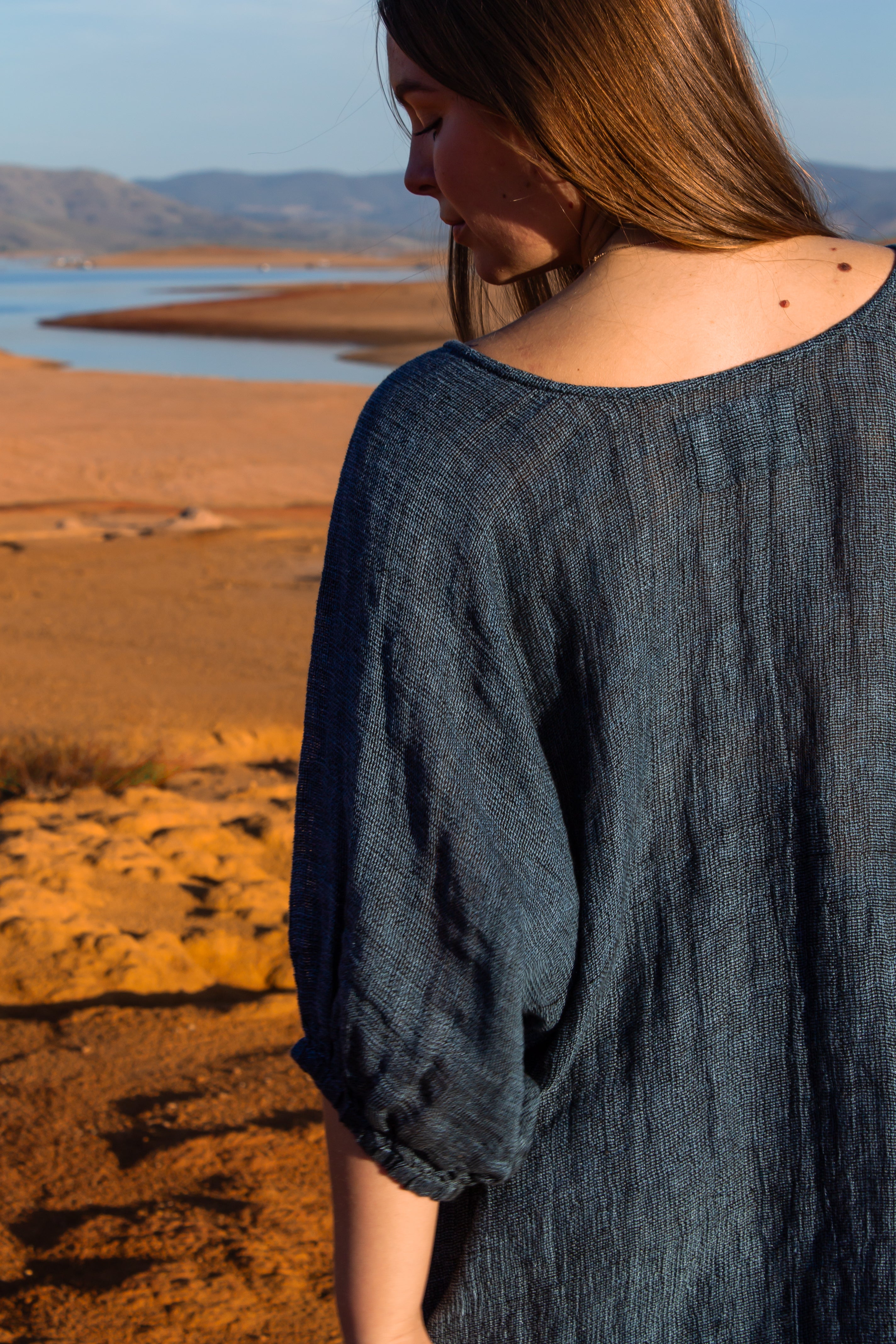Olbia Top - Black + Azure Woven Mesh