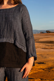 Monti Top - Black + Azure Woven Mesh