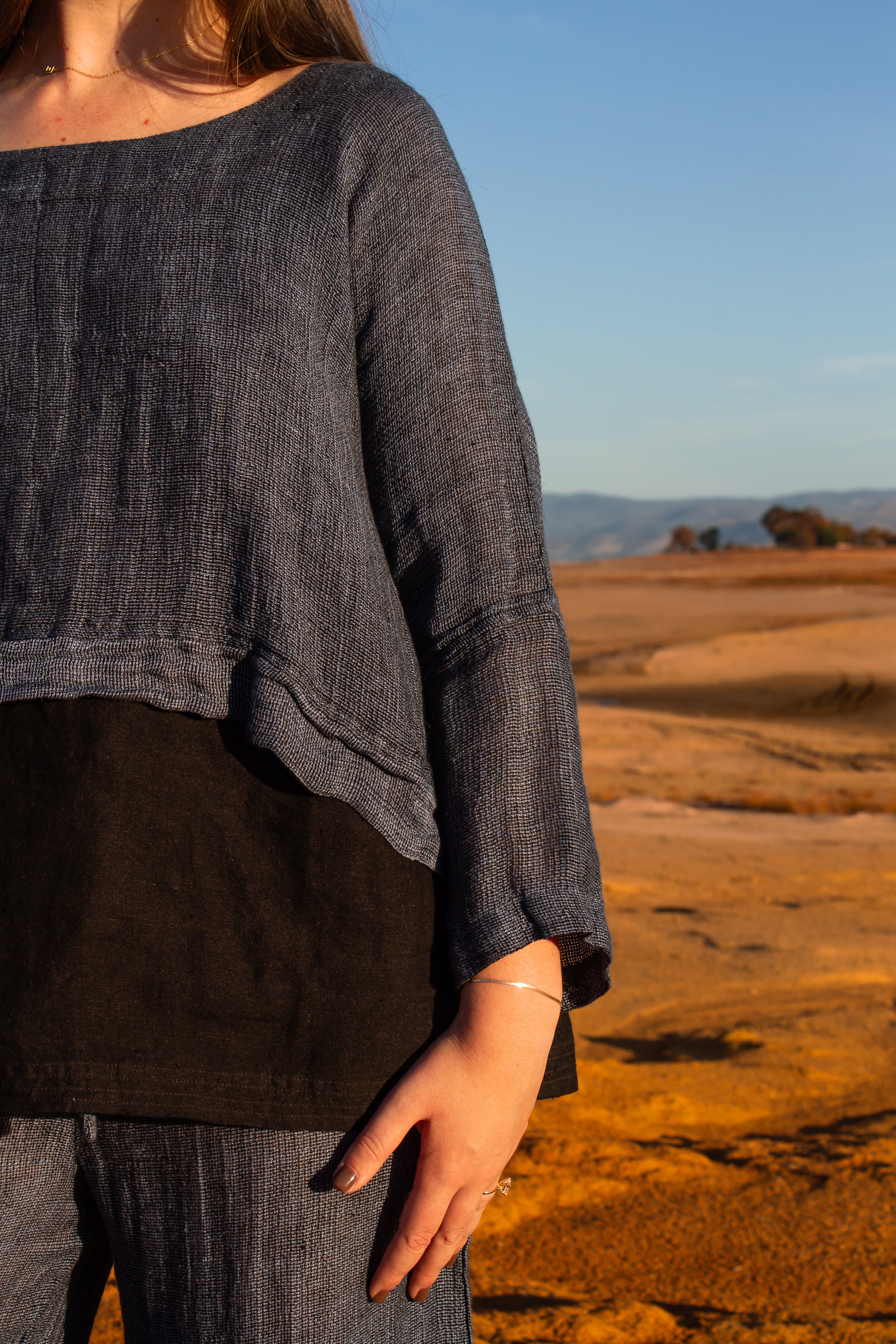 Monti Top - Black + Azure Woven Mesh