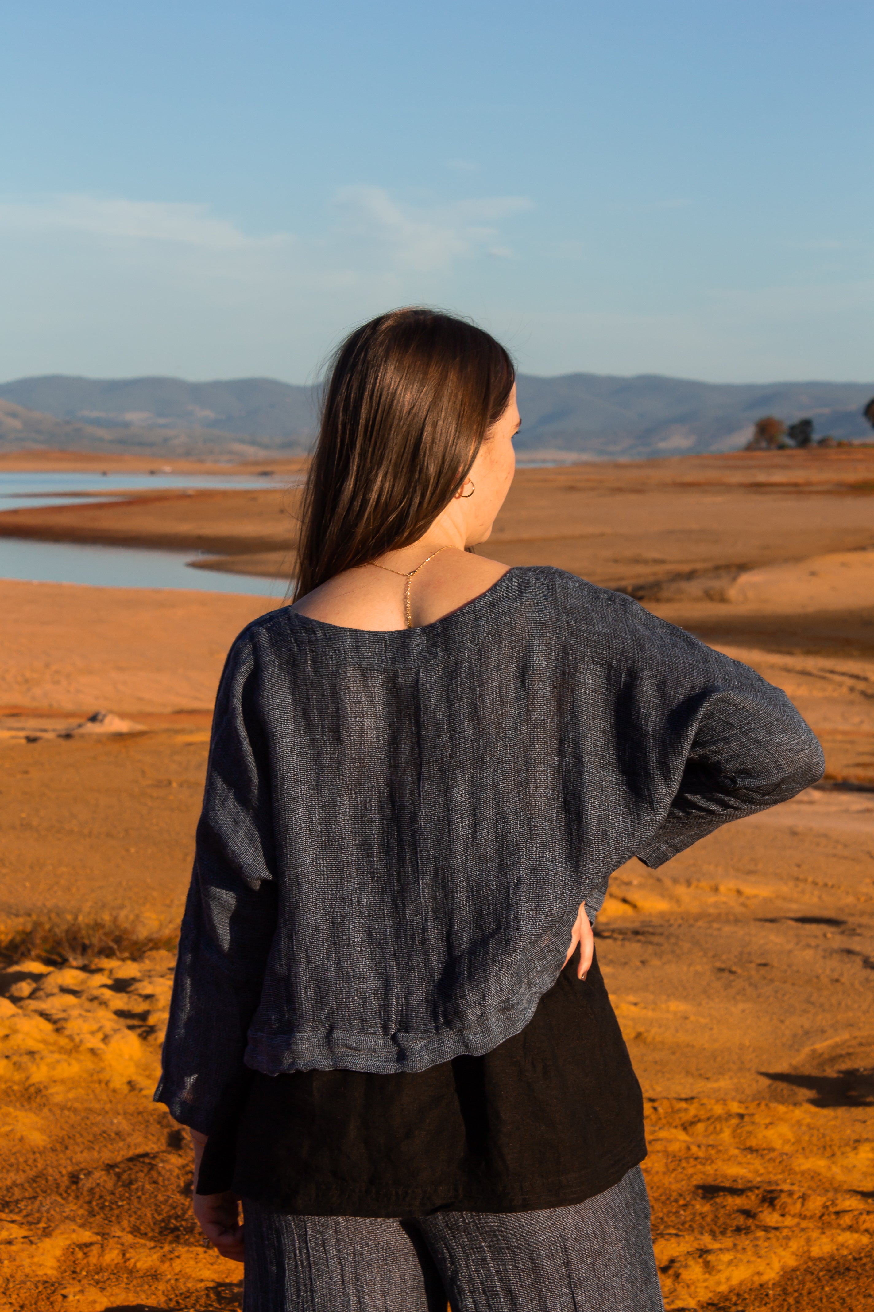Monti Top - Black + Azure Woven Mesh