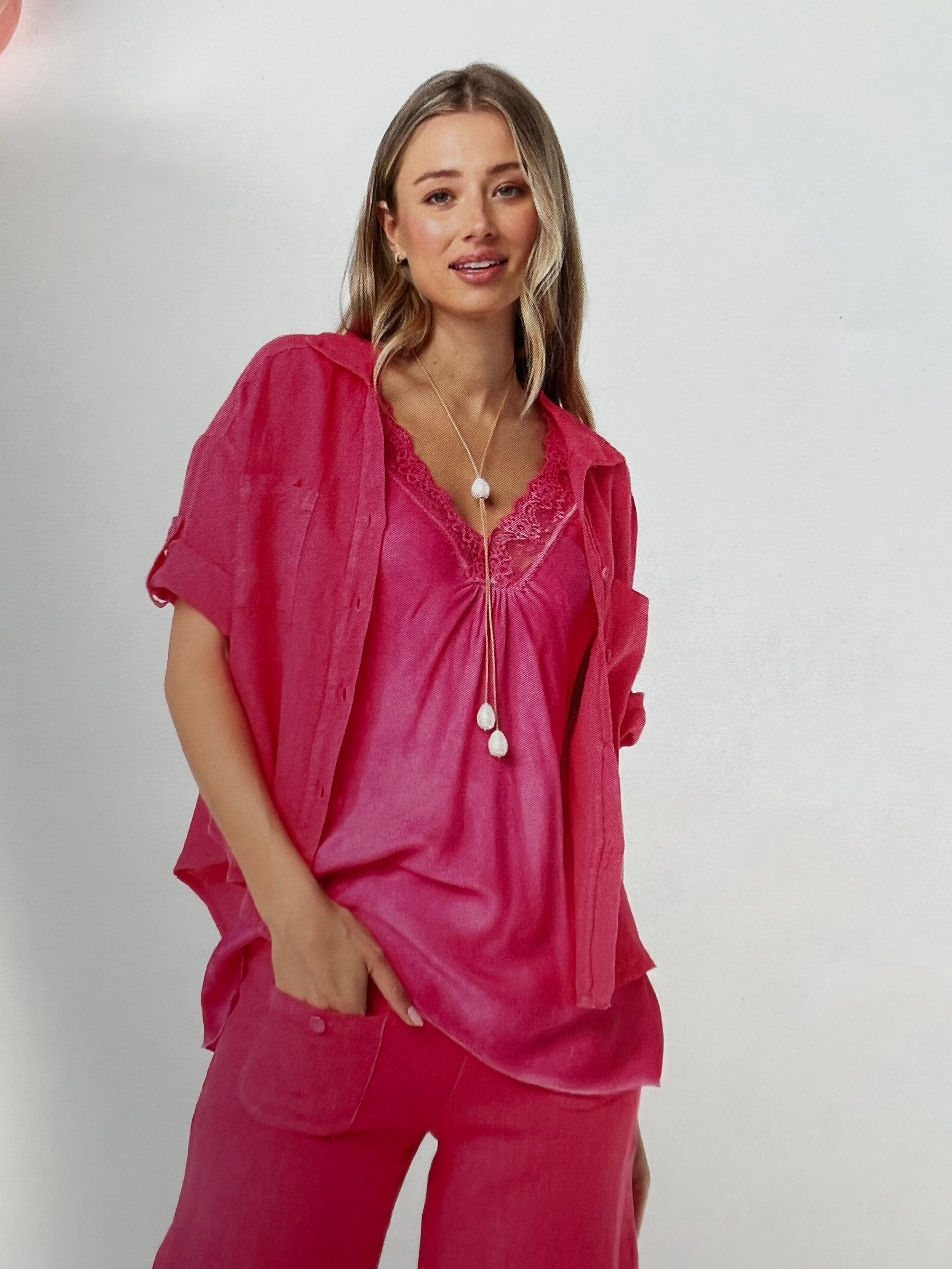 Mila Linen Jacket - Fuschsia