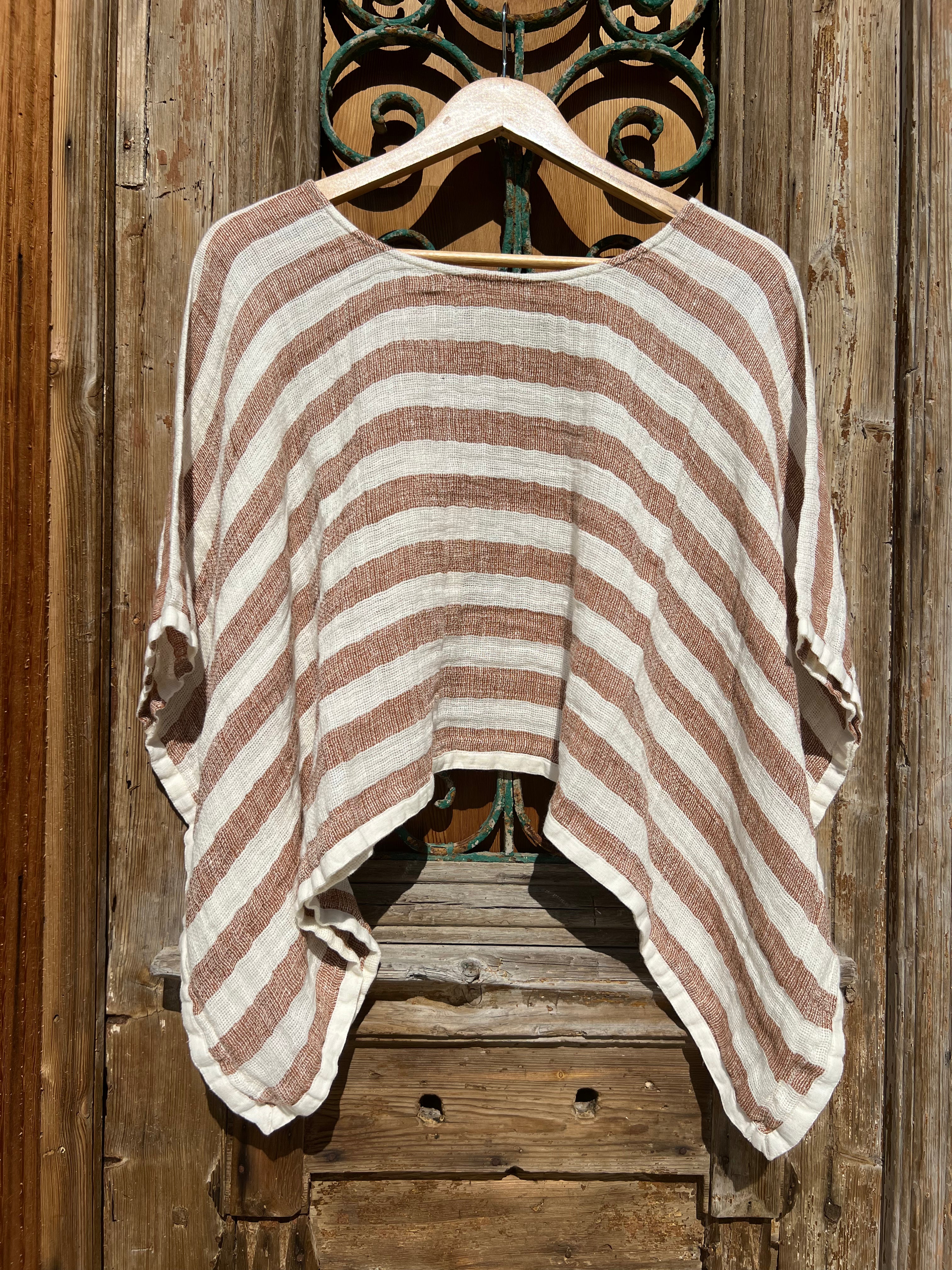 Anela Top - Rust Stripe Mesh