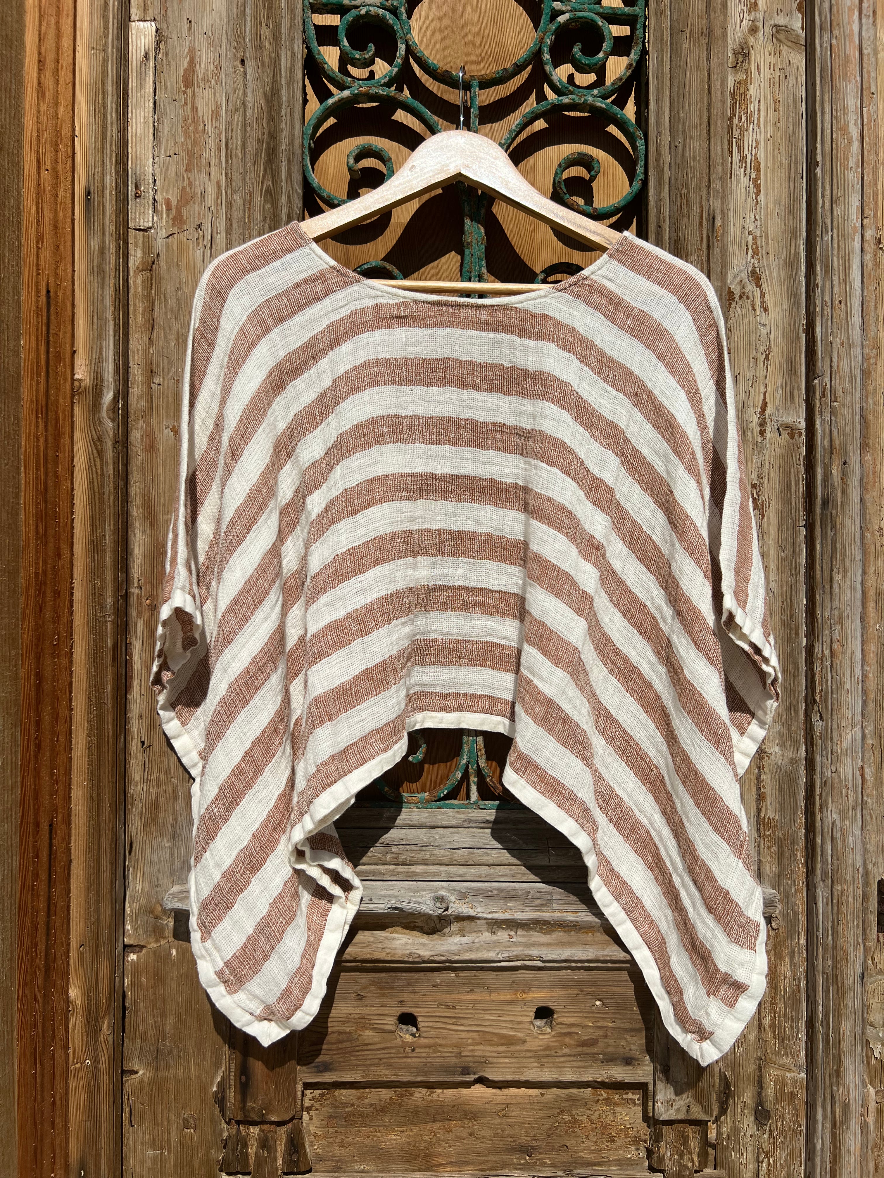 Anela Top - Rust Stripe Mesh