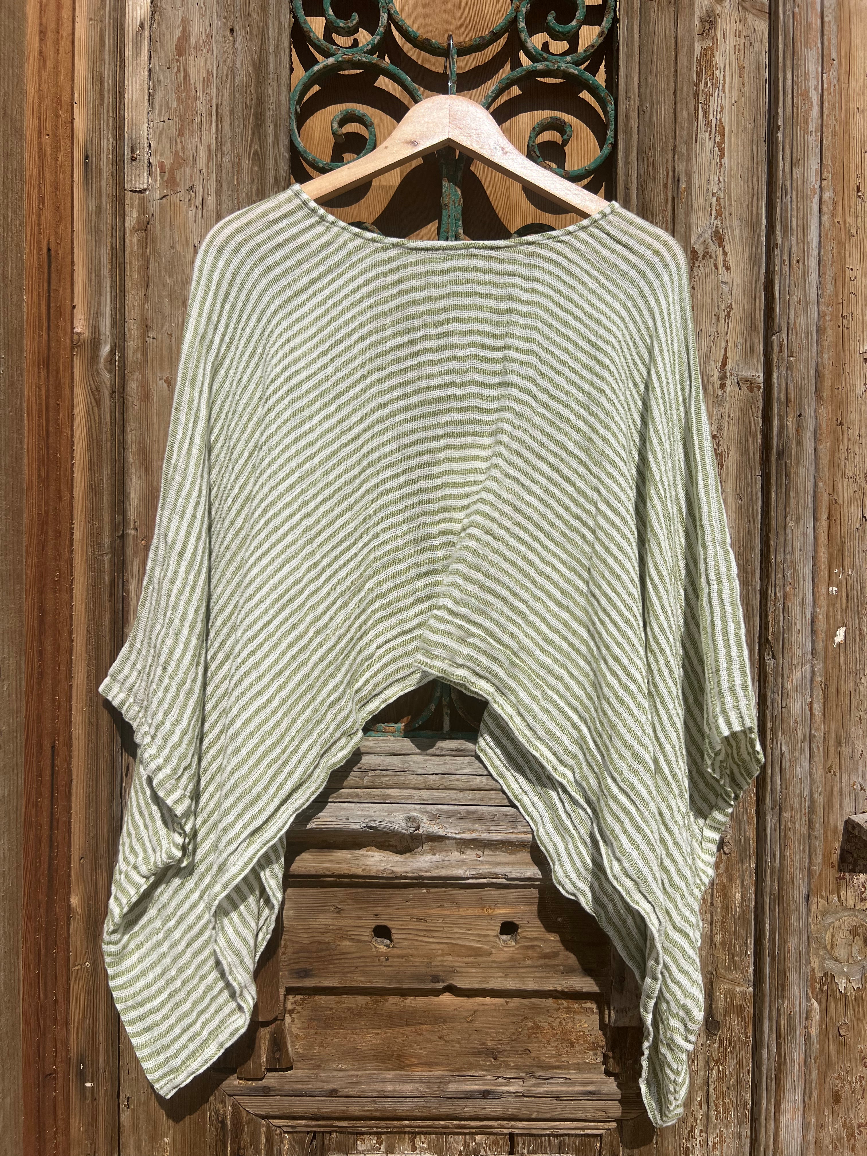 Anela Top - Green Stripe Mesh
