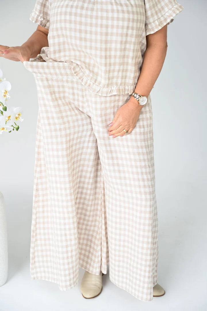 Linen Wide Leg Culotte | Beige Check