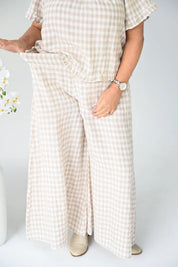 Linen Wide Leg Culotte | Beige Check