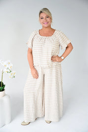 Linen Wide Leg Culotte | Beige Check