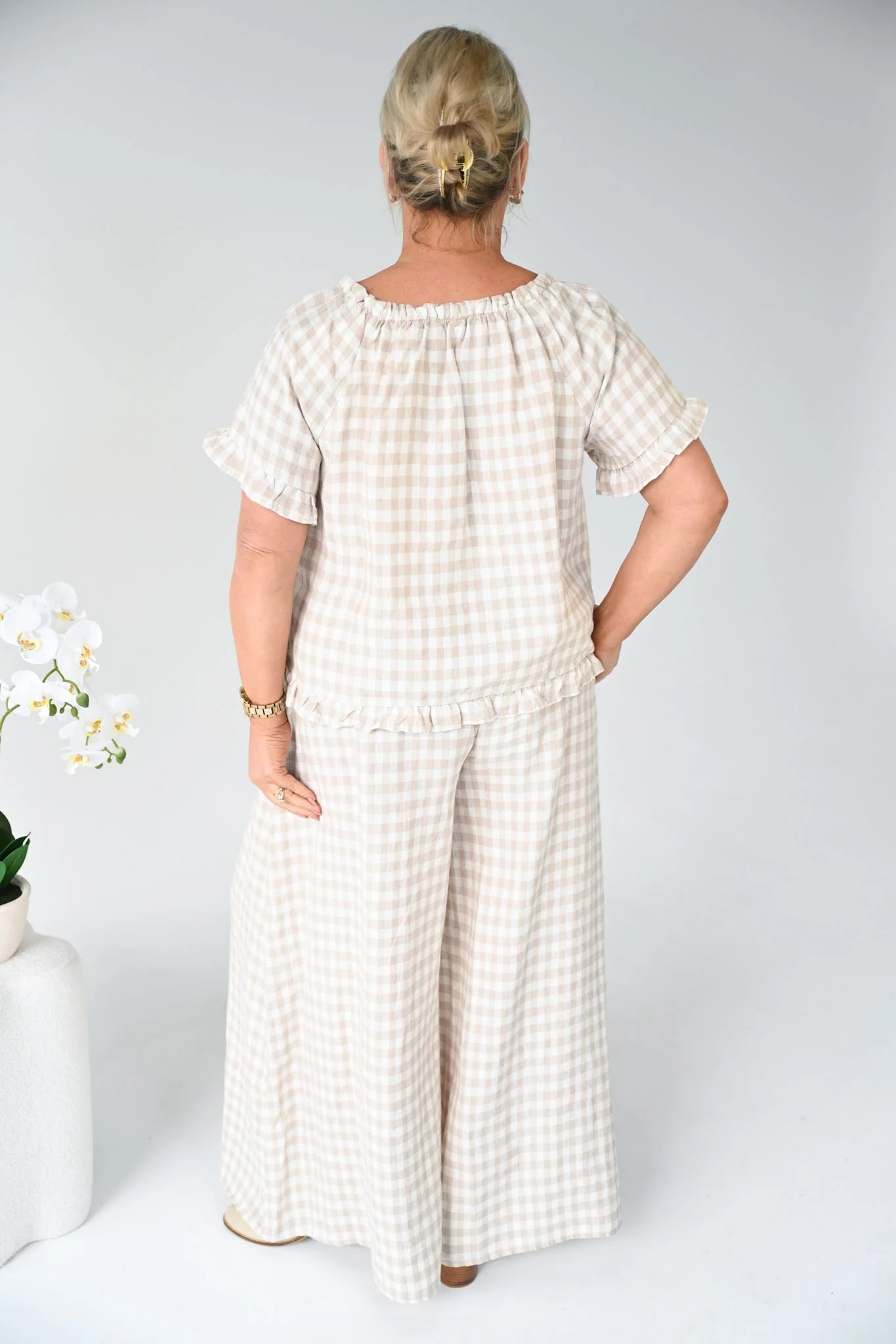 Linen Wide Leg Culotte | Beige Check