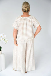 Linen Wide Leg Culotte | Beige Check