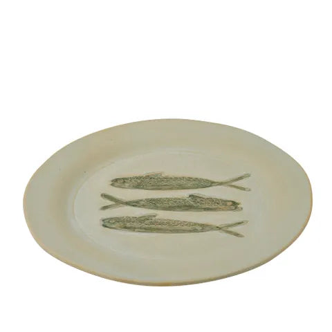 Riva Round Ceramic Plate - Ivory/Green