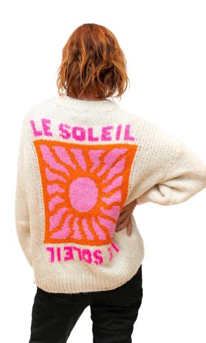 Le Soleil- Cream Wool Mix Knit Sun Motif Sweater