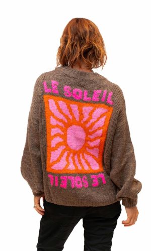 Le Soleil- Chocolate Wool Mix Knit Sun Motif Sweater