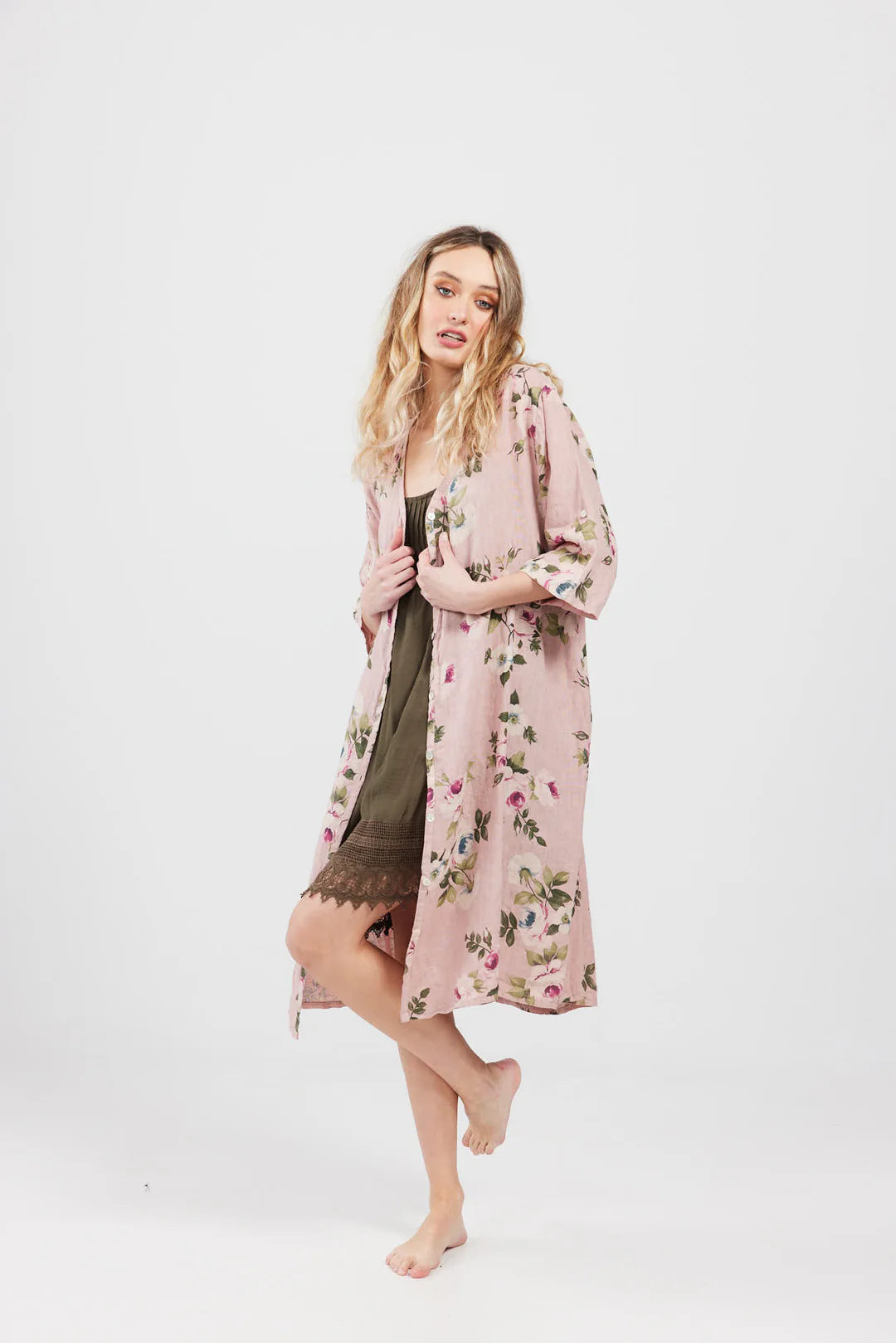 Abigail Floral Coat Dress - Antique Rose