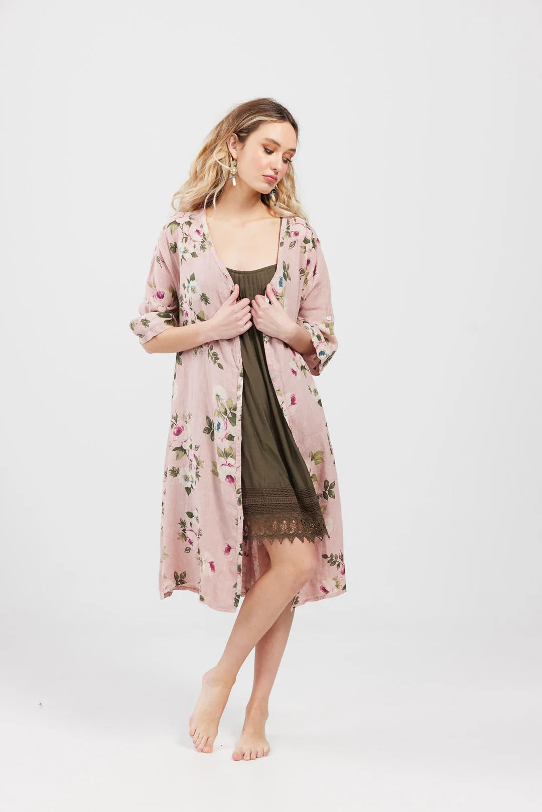Abigail Floral Coat Dress - Blush Pink