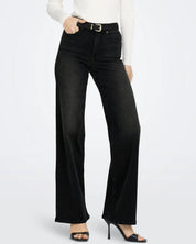 Madison Blush Stretch Wide Jeans - Black