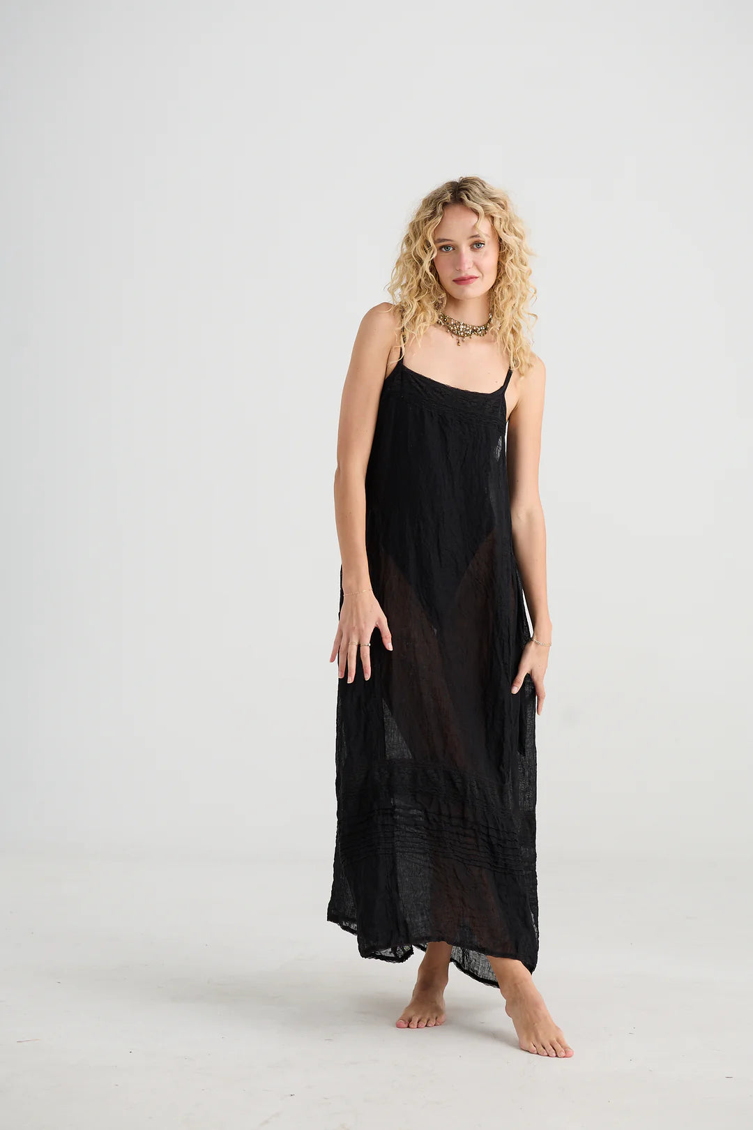 Isadore Linen and Lace Cami dress - Licorice