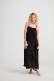 Isadore Linen and Lace Cami dress - Licorice