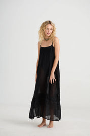Isadore Linen and Lace Cami dress - Licorice