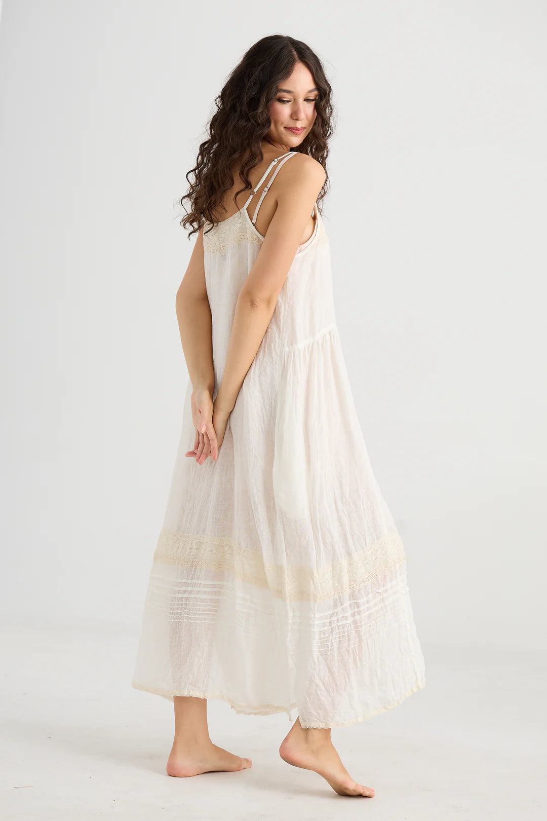 Isadore Linen and Lace Cami dress - Cream Puff